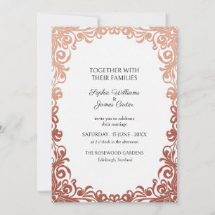 Rose Gold Baroque Scroll Wedding Invitation