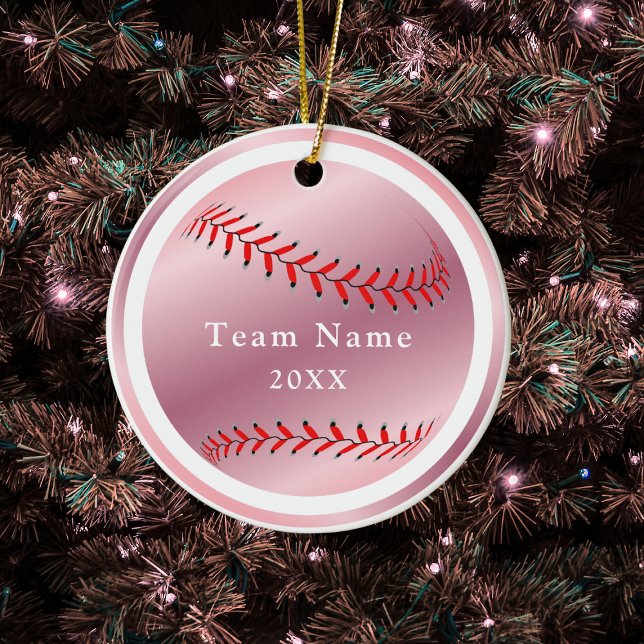 Rose Gold Baseball Softball Team Name & Year Pink  Ceramic Tree Decoration (Creator Uploaded)
