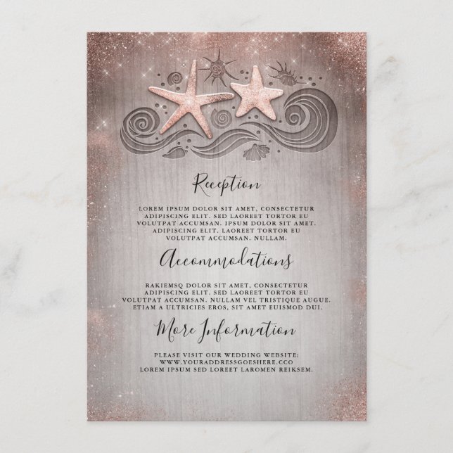 Rose Gold Beach Wedding Details Information Enclosure Card (Front)