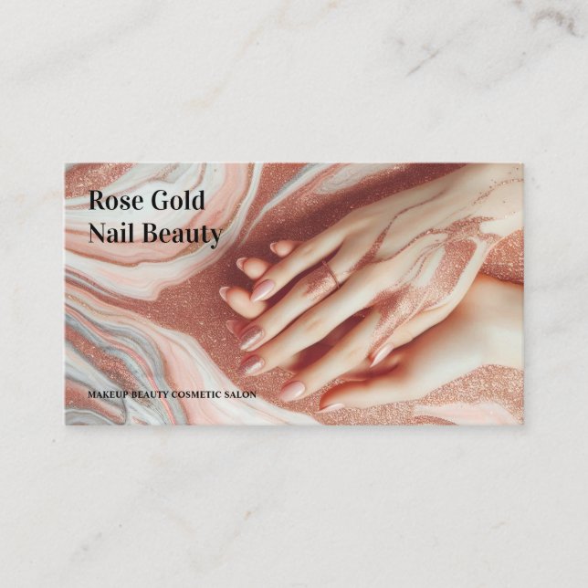 Rose Gold Beautiful Makeup Nail Business Card (Front)