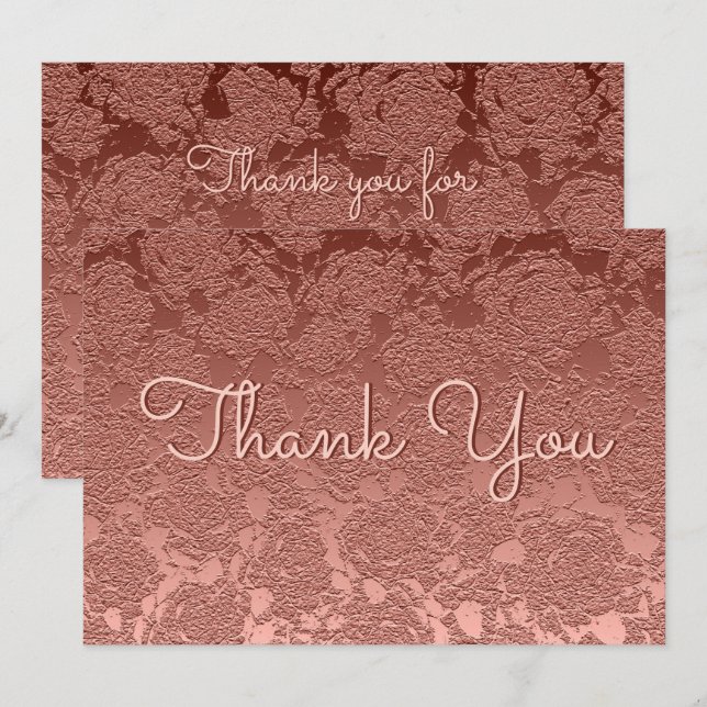 Rose Gold Beautiful Script Modern Elegant Floral Thank You Card (Front/Back)