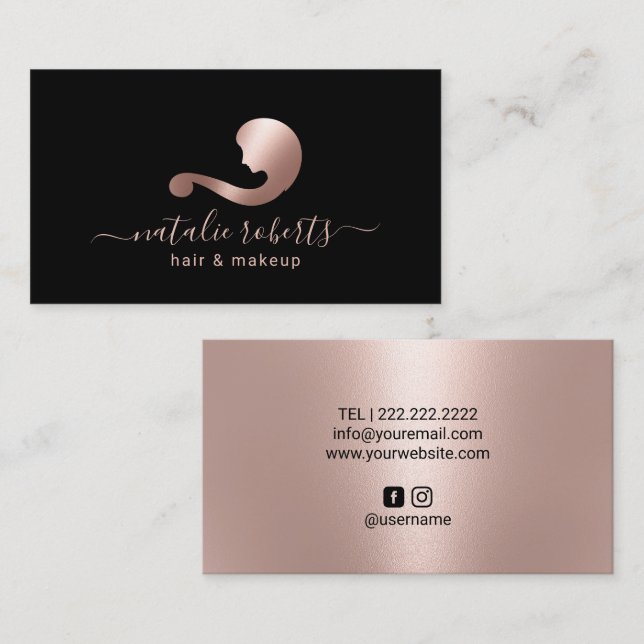 Rose Gold Beauty Logo Hair & Makeup Artist Salon Business Card (Front/Back)