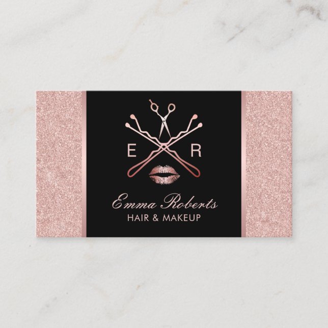 Rose Gold Beauty Logo Makeup Artist Hair Stylist Business Card (Front)