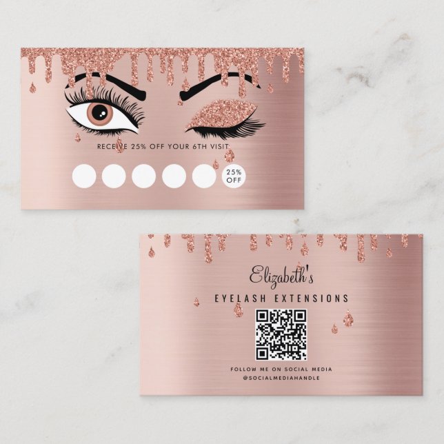 Rose Gold Beauty Makeup Artist Eyelashes Loyalty Business Card (Front/Back)