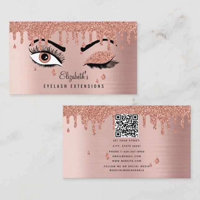 Rose Gold Beauty Makeup Artist Eyelashes QR Code Business Card (Front/Back)