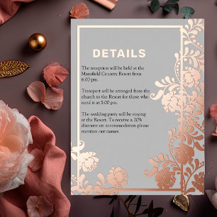 Rose Gold Beauty Modern Elegance Wedding Details  Foil Invitation Postcard