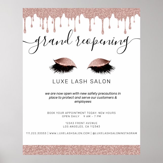 Rose Gold Beauty Salon Reopening Covid Safety Poster (Front)