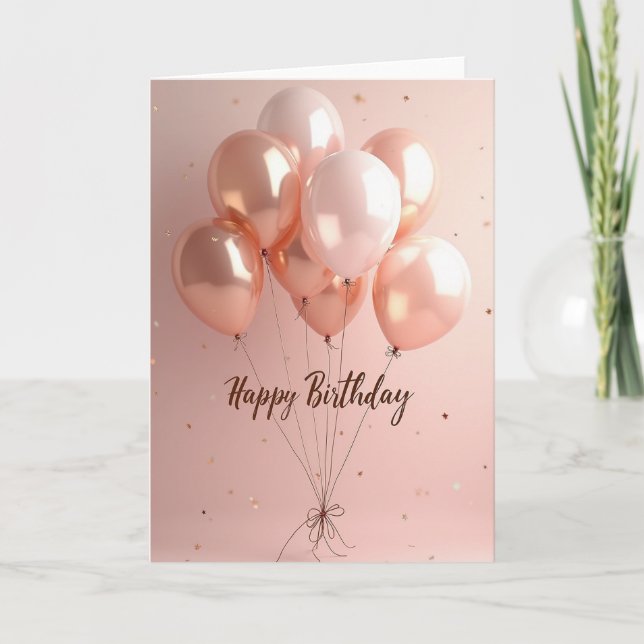 Rose Gold Birthday Balloon Card (Front)