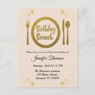 Rose gold birthday brunch invitation postcard