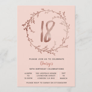 Rose Gold Birthday Girls 18th birthday invitation