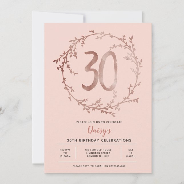 Rose Gold Birthday Girls 30th birthday invitation (Front)
