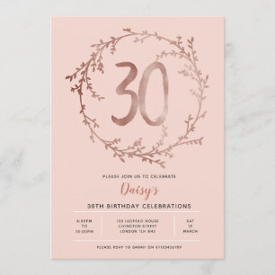 Rose Gold Birthday Girls 30th birthday invitation