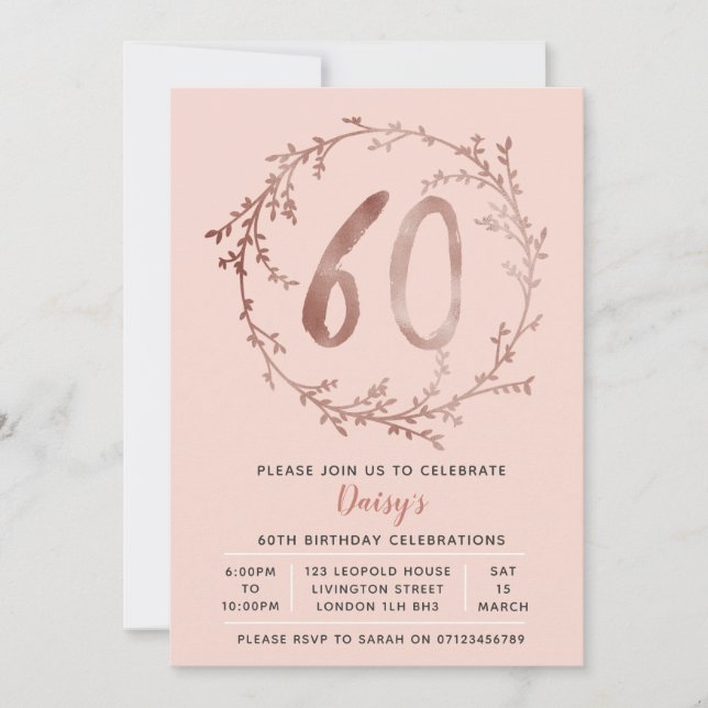 Rose Gold Birthday Girls 60th birthday invitation (Front)