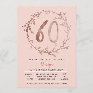 Rose Gold Birthday Girls 60th birthday invitation