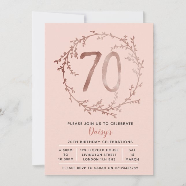 Rose Gold Birthday Girls 70th birthday invitation (Front)