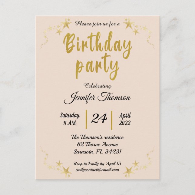Rose gold Birthday  invitation Postcard (Front)