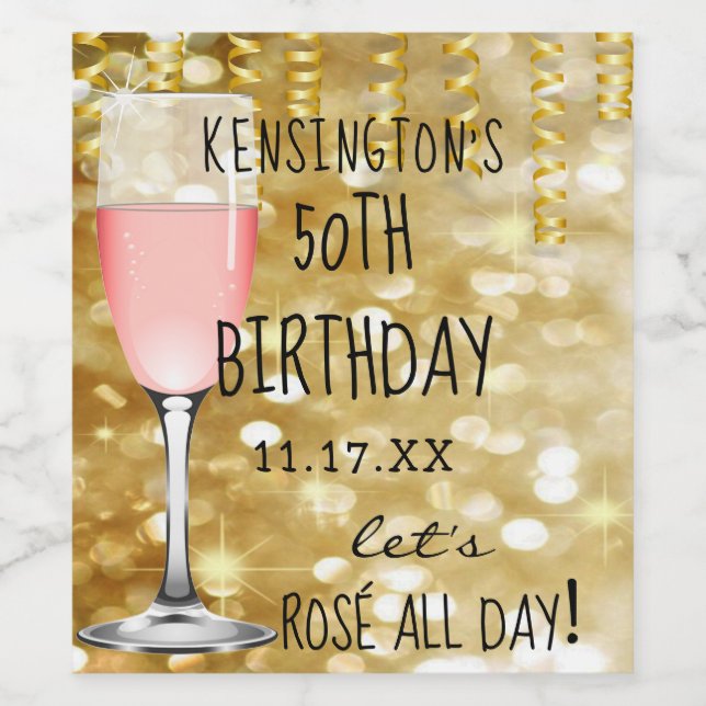 Rosé Gold Birthday Party Sparkling Wine or Wine Label (Single Label)