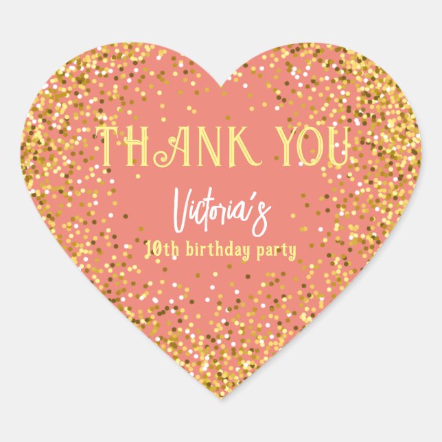 Rose Gold Birthday Party Thank You Heart Sticker (Front)