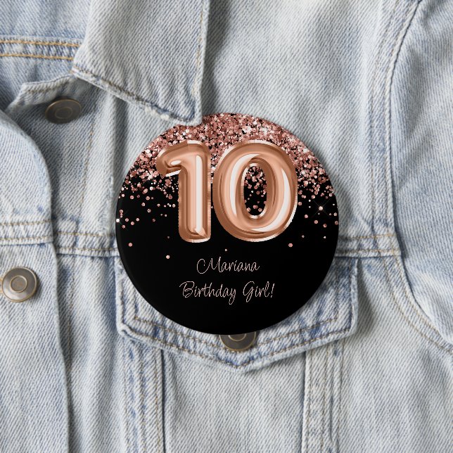 Rose Gold Black 10th Birthday Party 10 Cm Round Badge (In Situ)