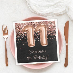  Rose Gold Black 11th Birthday Party Napkin