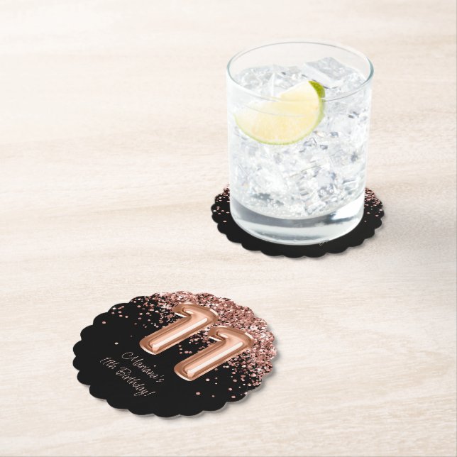  Rose Gold Black 11th Birthday Party Paper Coaster (Insitu)