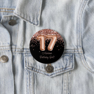Rose Gold Black 17th Birthday Party 7.5 Cm Round Badge