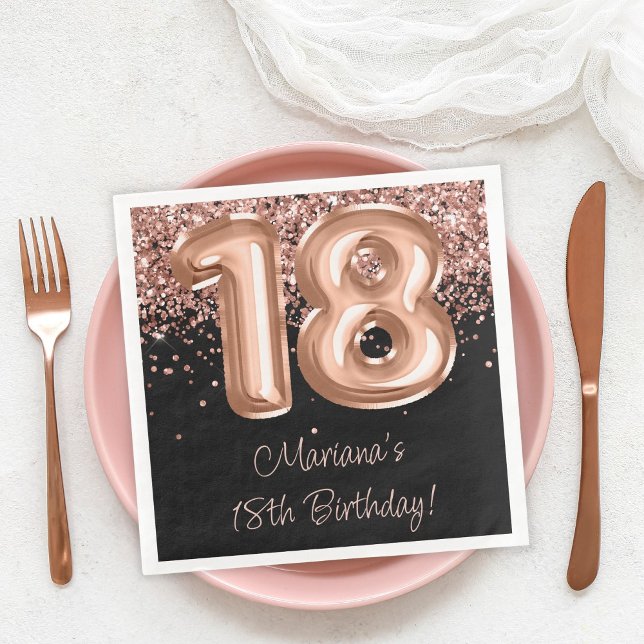  Rose Gold Black 18th Birthday Party Napkin (Creator Uploaded)
