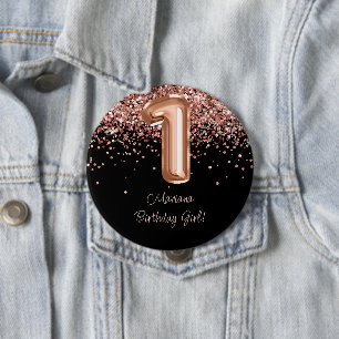 Rose Gold Black 1st Birthday Party 10 Cm Round Badge