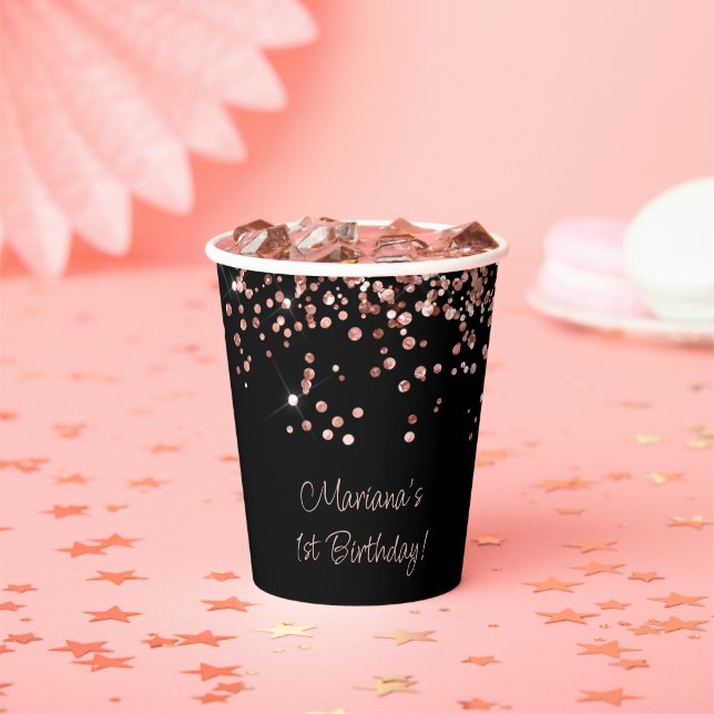 Rose Gold Black 1st Birthday Party Paper Cups (Insitu)