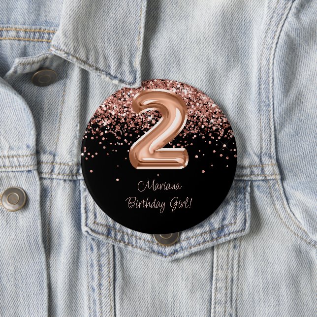 Rose Gold Black 2nd Birthday Party 10 Cm Round Badge (In Situ)