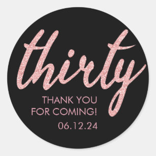 Rose Gold Black 30 Birthday Thank You Glitter Classic Round Sticker