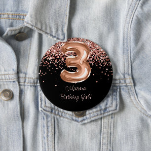 Rose Gold Black 3rd Birthday Party 10 Cm Round Badge