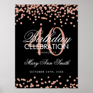 Rose Gold Black 40th Birthday Glitter Confetti Poster