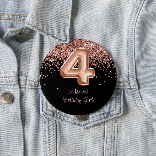 Rose Gold Black 4th Birthday Party 10 Cm Round Badge (In Situ)