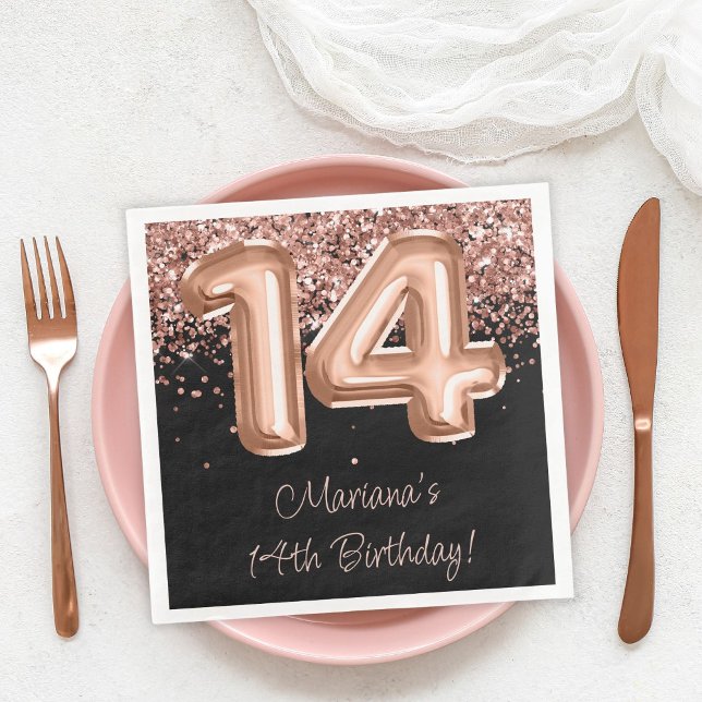  Rose Gold Black 4th Birthday Party Napkin (Creator Uploaded)
