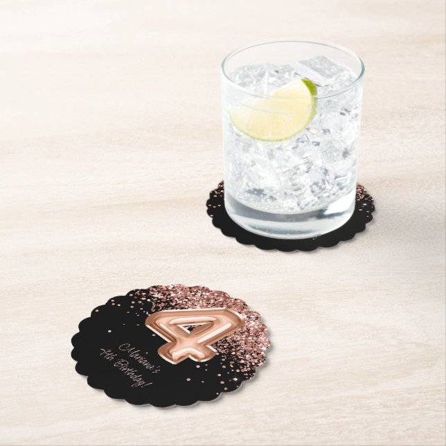  Rose Gold Black 4th Birthday Party Paper Coaster (Insitu)