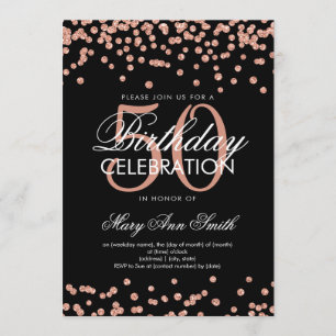 Rose Gold Black 50th Birthday Glitter Confetti Invitation