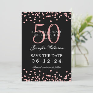 Rose Gold Black 50th Birthday Save Date & Details Invitation