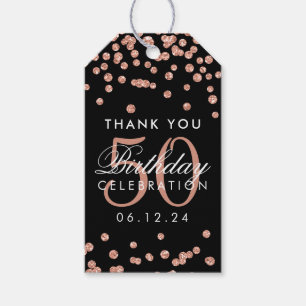 Rose Gold Black 50th Birthday Thank You Confetti Gift Tags