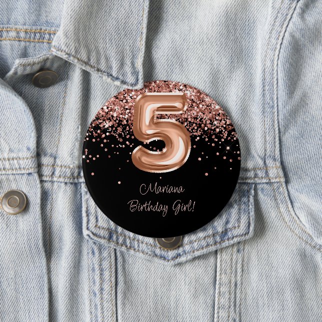Rose Gold Black 5th Birthday Party 10 Cm Round Badge (In Situ)