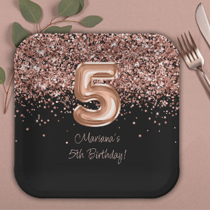  Rose Gold Black 5th Birthday Party Paper Plate
