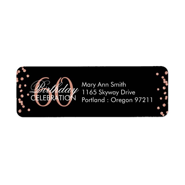 Rose Gold Black 60th Birthday Glitter Confetti (Front)