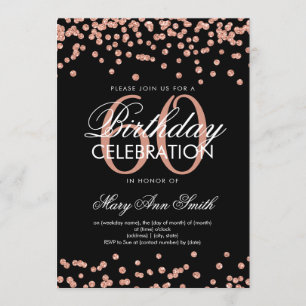 Rose Gold Black 60th Birthday Glitter Confetti Invitation