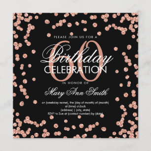 Rose Gold Black 60th Birthday Glitter Confetti Invitation