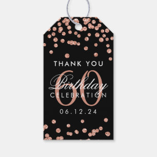 Rose Gold Black 60th Birthday Thank You Confetti Gift Tags