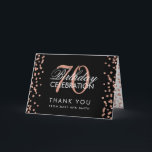 Rose Gold Black 70th Birthday Thank you Confetti Card<br><div class="desc">Elegant 70th Birthday Party Rose Gold Faux Glitter Confetti Black template. Easy to use and easy to personalise. Order Today!</div>