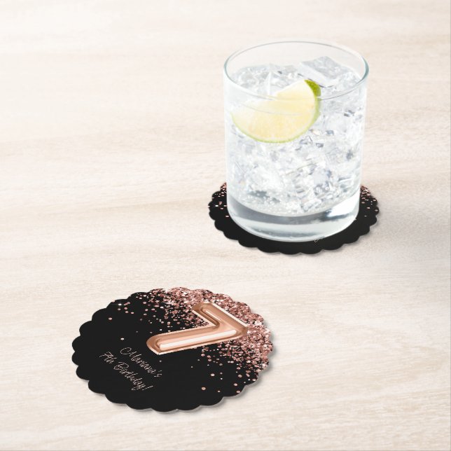  Rose Gold Black 7th Birthday Party Paper Coaster (Insitu)