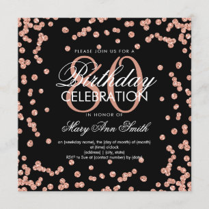 Rose Gold Black 80th Birthday Glitter Confetti Invitation