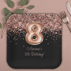  Rose Gold Black 8th Birthday Party Paper Plate