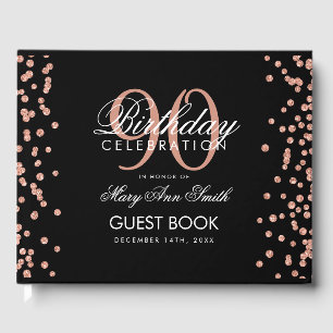 Rose Gold Black 90th Birthday Glitter Confetti Guest Book